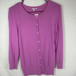 NWT Halogen: Women's Purple Sweater Cardigan MEDIUM 3/4 Sleeves Button Up